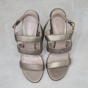 Stuart Weitzman Barrio Gold Shimmer Metallic Leather Strappy Slingback Sandals